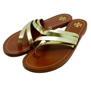 TORY BURCH~Patos Flat Sandal~METALLIC CALF LEATHER FLATS in SPARK GOLD Size 8